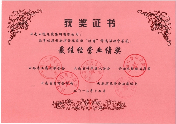 风云滇商最佳经营业绩奖